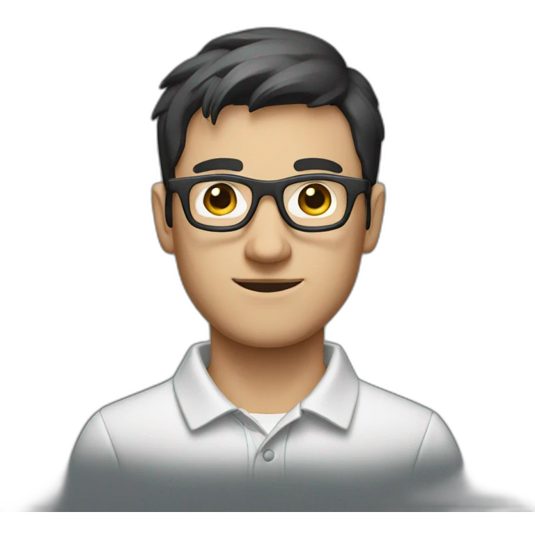 guy with dark hair, a white polo and grey glasses emoji