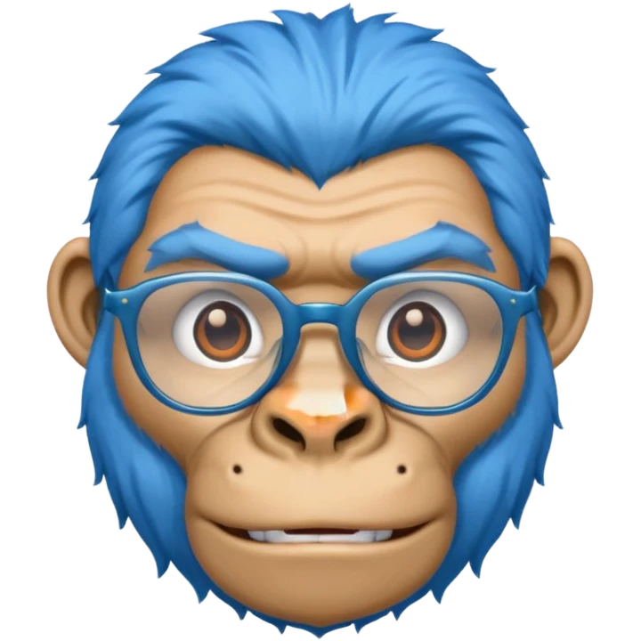 blue haired gorilla head with glasses, no text emoji
