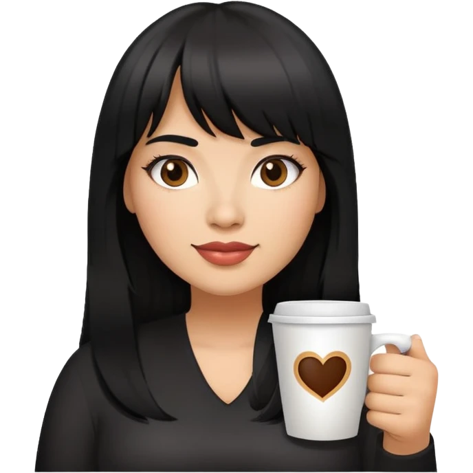 Latina female with bangs black long hair plus size with coffee cup emoji
