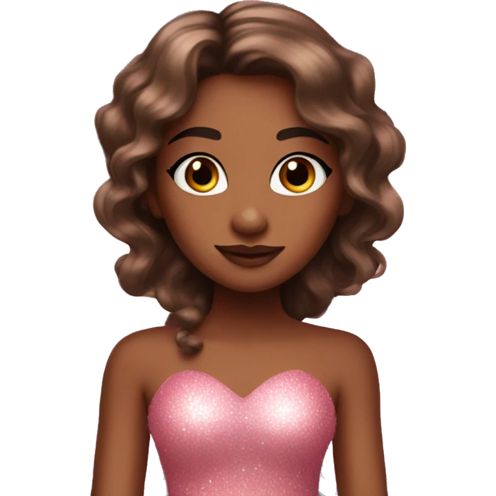 Brown skin fairy with long straight brown hair pink dress pink sparkly eyeshadow and long eyelashes and wings emoji