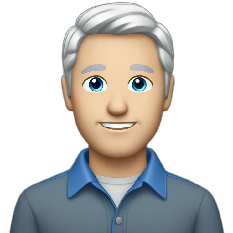 caucasian man, short grey hair, blue eyes, blue collar shirt emoji
