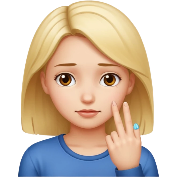 Girl looking down with 2 fingers touchibg emoji