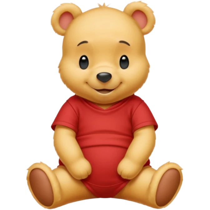 a cute sitting whinne the pooh in a red t shirt emoji