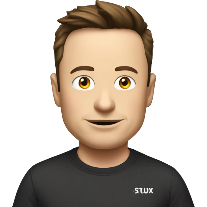 Elon Musk wearing a t-shirt that has the brand name: "StudX". emoji