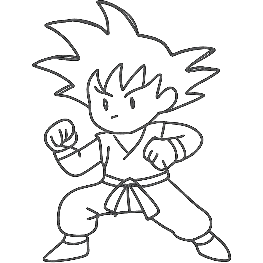 Goku as a hand-drawn black outline icon, spiky hair, martial arts pose emoji