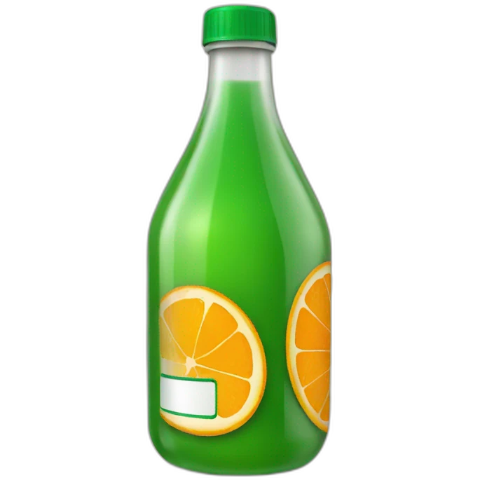 Orange bottle with green cap and yellow label emoji