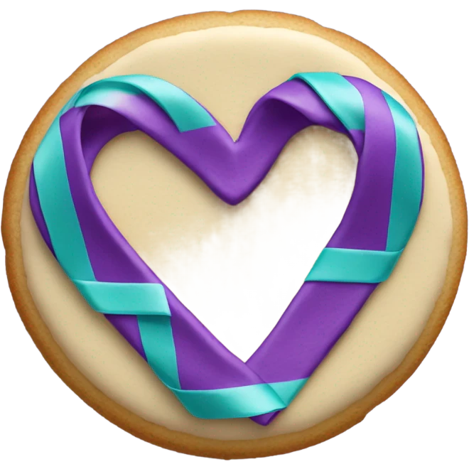 Purple and teal Suicide awareness ribbon on heart cookie emoji