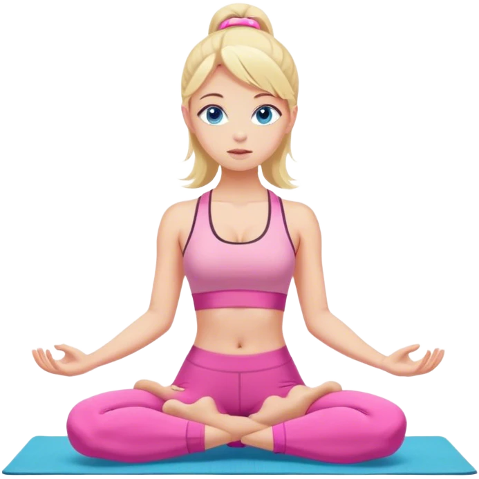 Blonde Girl with blue eyes in pink workout clothes doing yoga  emoji