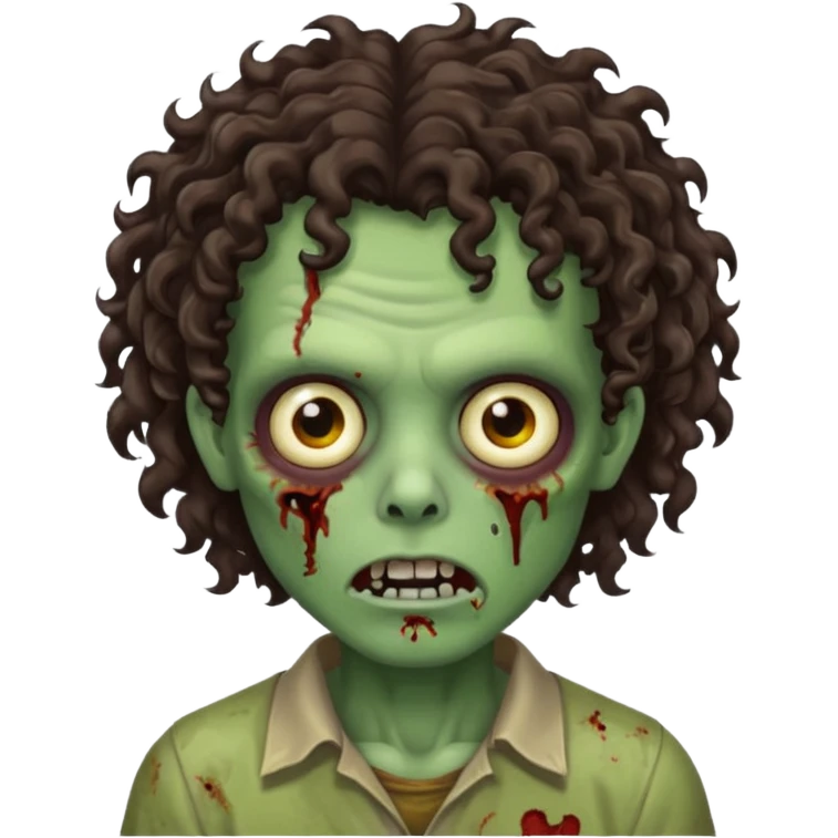 uma zumbi com cabelos cacheados marrom escuro emoji