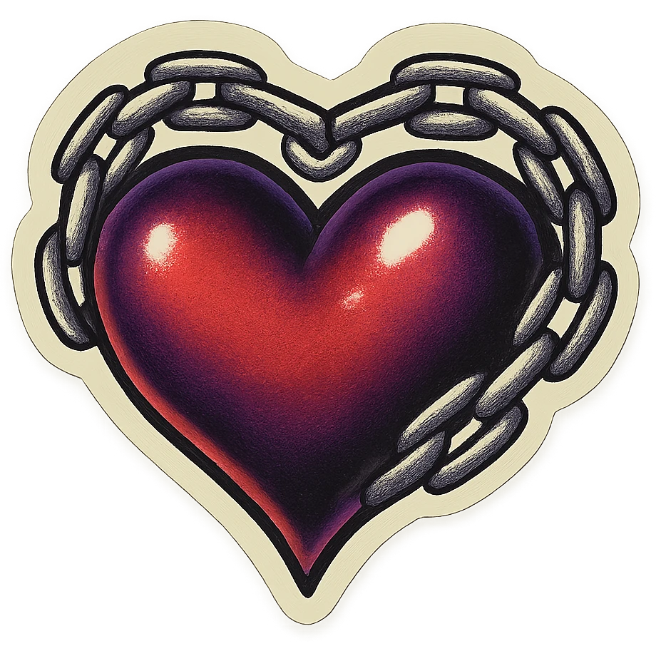 gothic heart with a chain, retro stickers style emoji