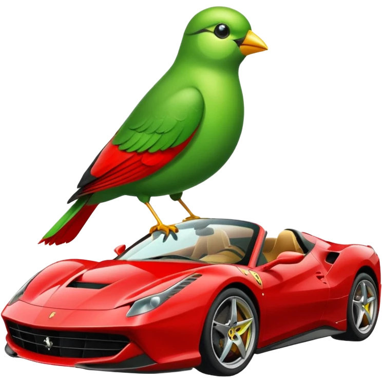 A green bird with ferrari car emoji