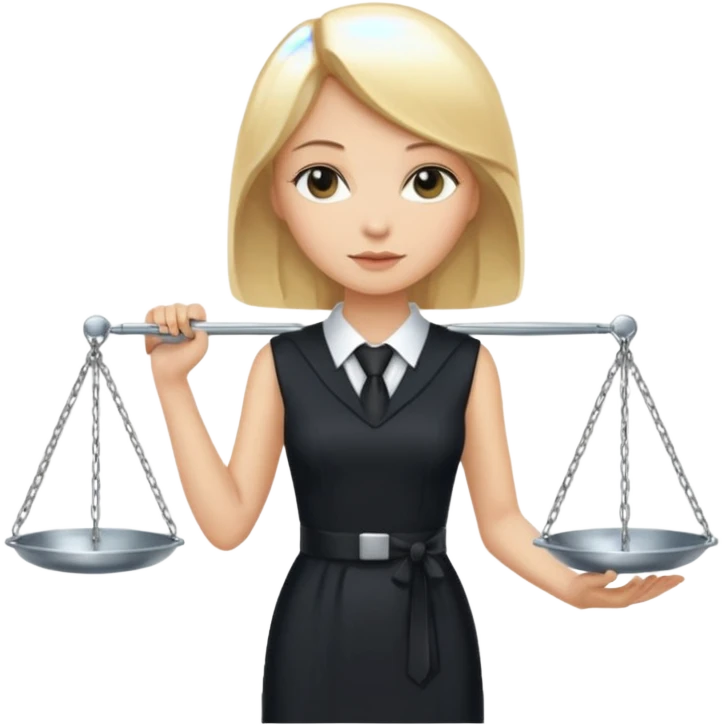 woman lawyer blanche et blonde avec des cheveux mi-long; elle est habillée avec une longue robe noire et une cravate blanche; elle porte la justice emoji