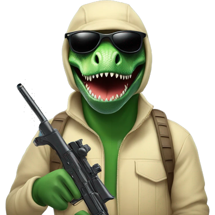 Dinosaur with ski mask and gun in its hand  emoji
