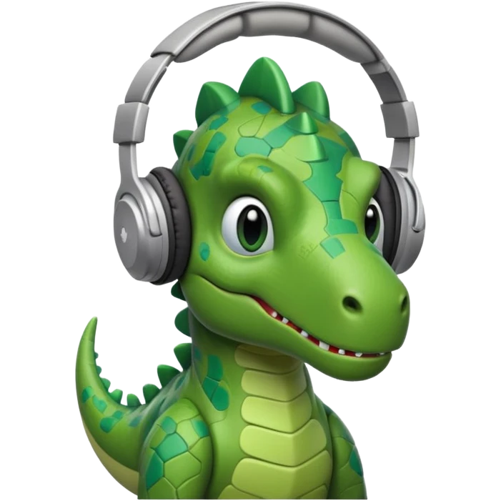 a dinosaur with puzzle piece patterns, wearing noise-cancelling headphones, looking calm and approachable emoji