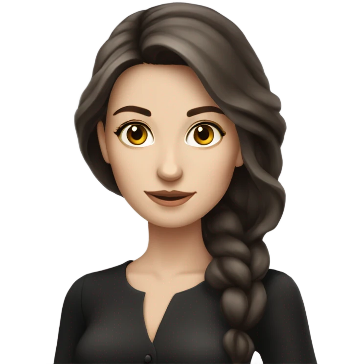 Beautiful skinny white woman long dark brown hair in dark dress with book emoji