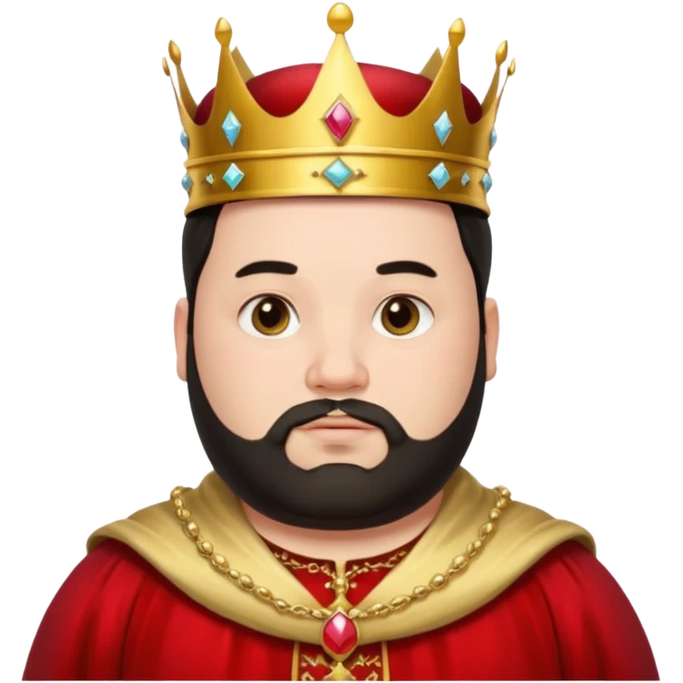Bearded King, young fat king with short black beard, wearing crown, half body
 emoji