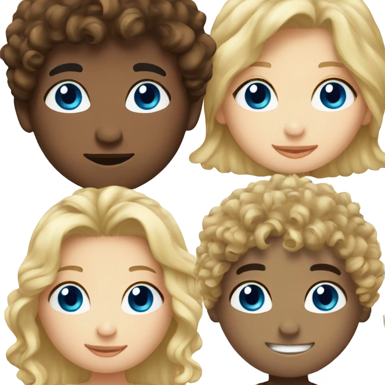 straight blonde hair blue eyed girl kissing mixed boy with curly brown hair emoji