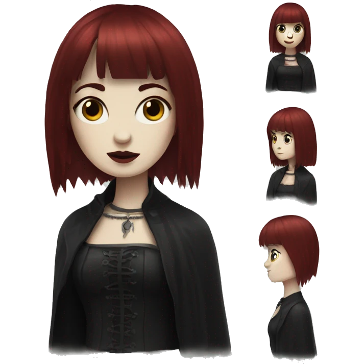 gothic Woman  that has white skin and Long Dark red hair and fringe bangs emoji