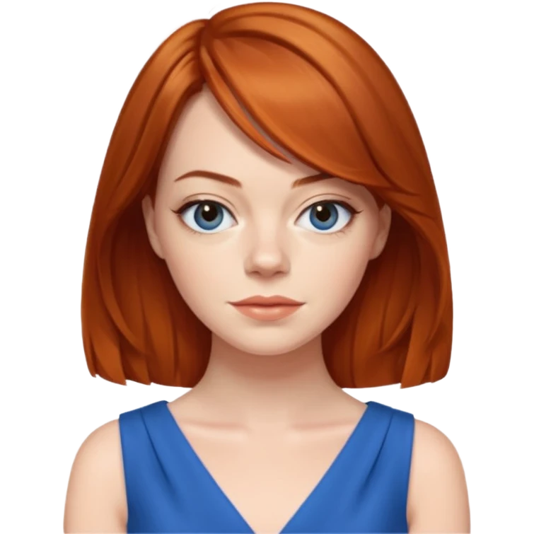 Emma Stone, orange brown hair, blue dress emoji
