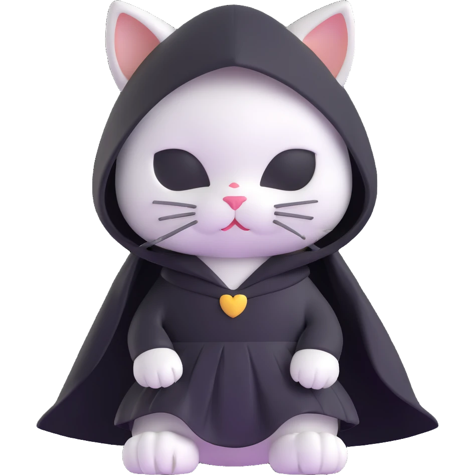 white baby cat wearing a black mini dress and black veil emoji