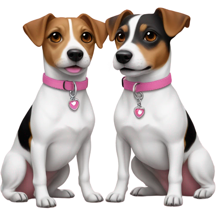 Pair together 2 Jack Russels pink collars emoji