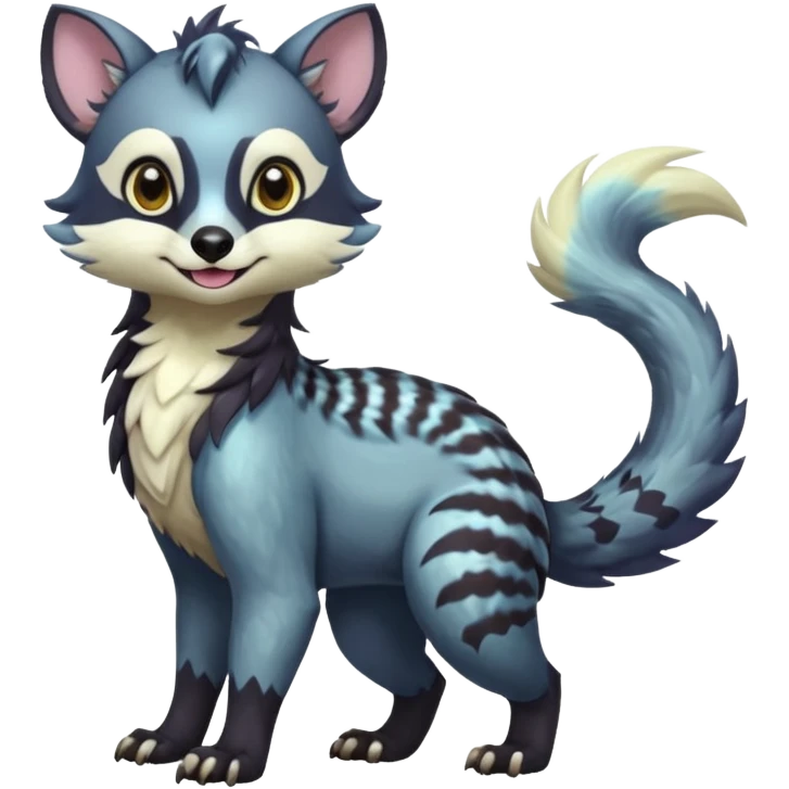 Colorful dark tropical iridescent pastel white glorious divine exotic cute cool beautiful shiny beautiful fantasy-civet-sergal-vernid-Gryphon-Cacomistle-oncilla-animal-Fakémon-hybrid-fursona (full body) emoji