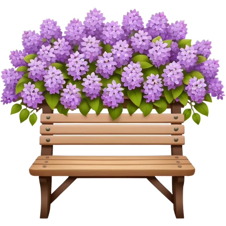wooden bench surrounded by lilac flowers emoji emoji