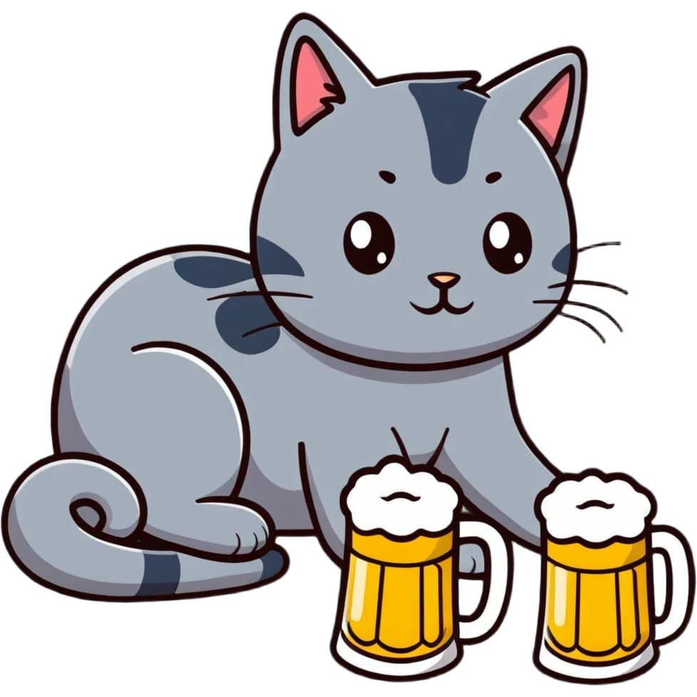 кот лежит и пьет пиво emoji