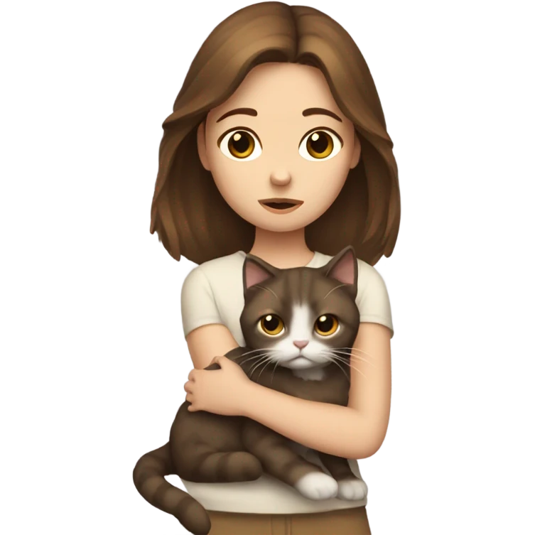 Brown hair girl with sad ragdoll cat emoji