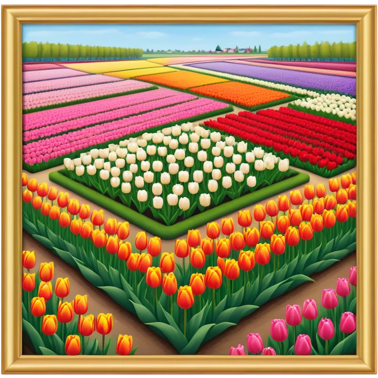 Cinematic Realistic Keukenhof Gardens Landmark Emoji, showcasing expansive tulip fields rendered with crisp, lifelike detail and radiant lighting. emoji