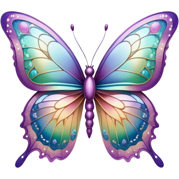 Pastel sparkly glittery iridescent rainbow transparent butterfly with detailed intricate patterns emoji