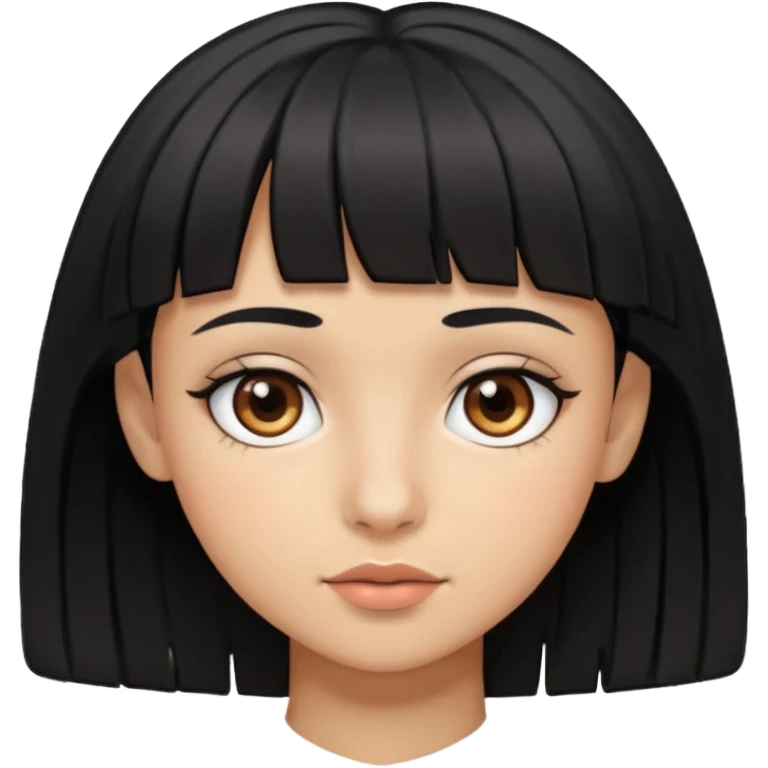 Girl with layered black hair and micro bangs with brown eyes and tan skin  emoji