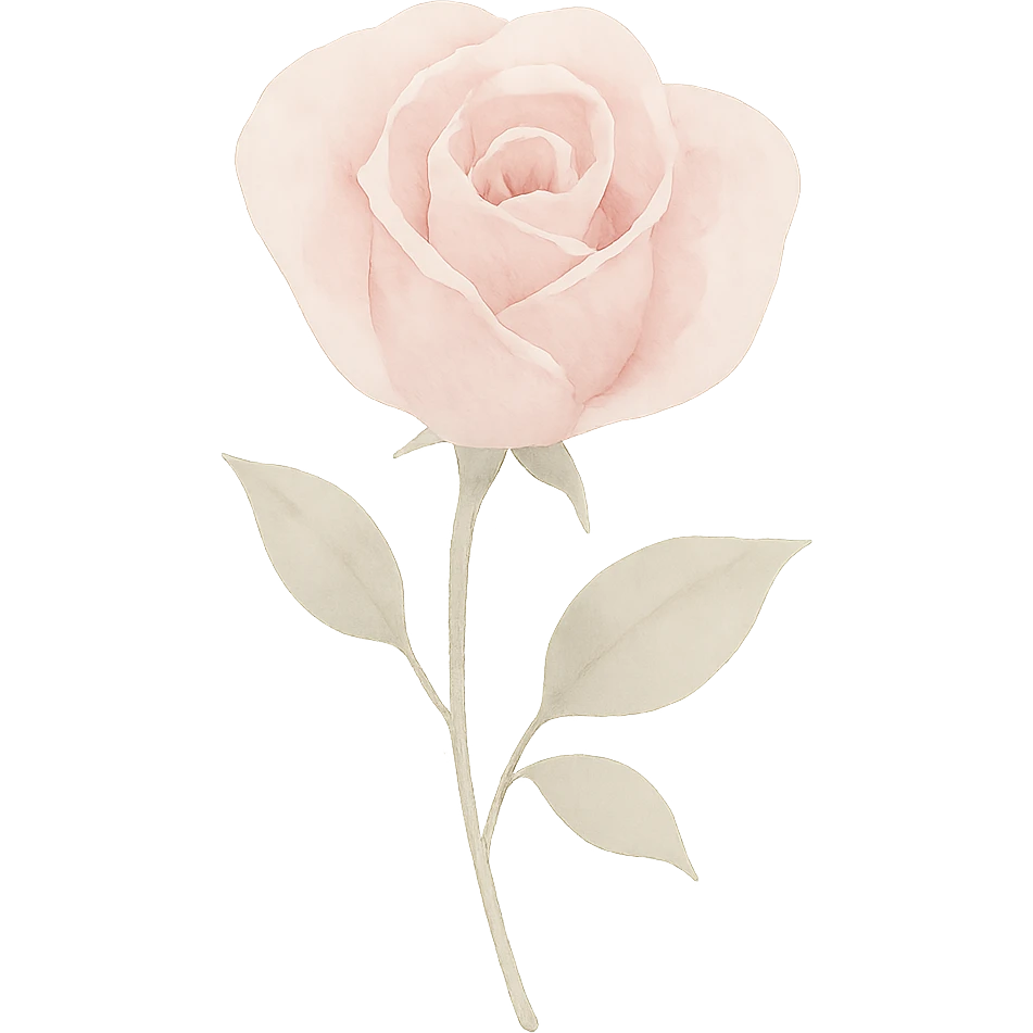 single pastel pink rose, delicate watercolor, dreamy emoji