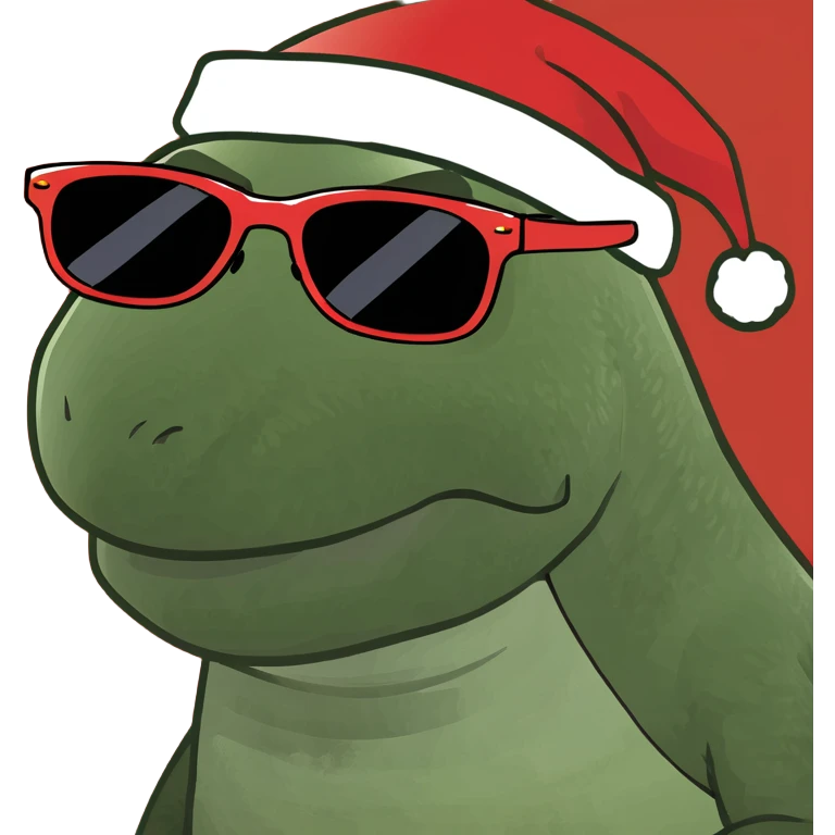 Dinosaur wearing sunglasses and a Santa hat emoji