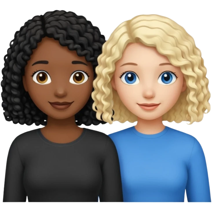 Girl best friends, one white with blond bob and blue eyes, one black with long black curly hair emoji