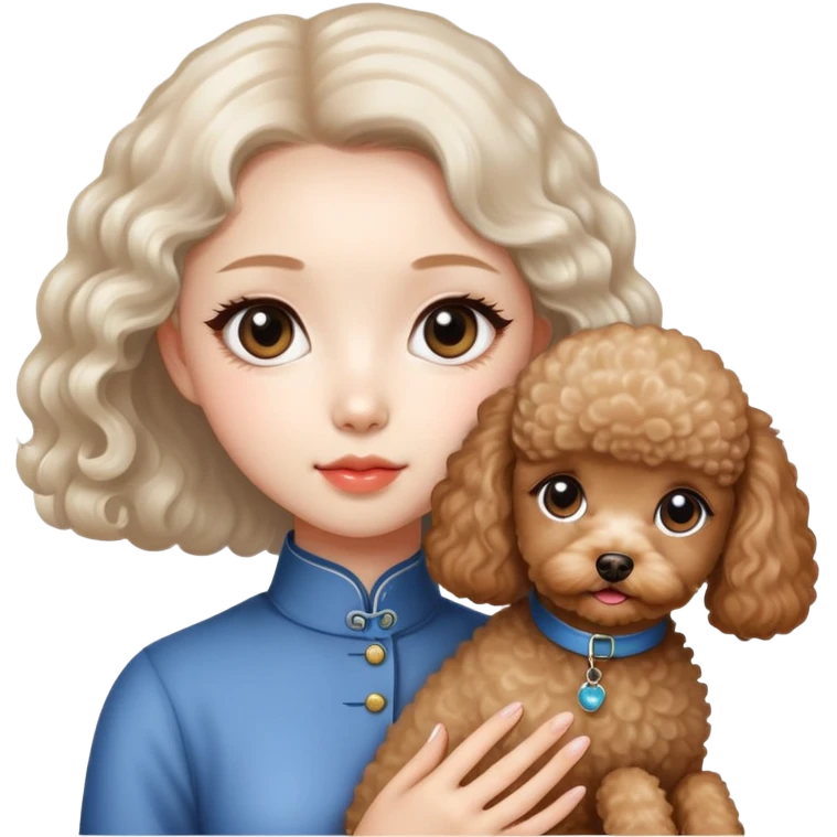 A beautiful chinese girl with big eyes, and a miniature Poodle. emoji