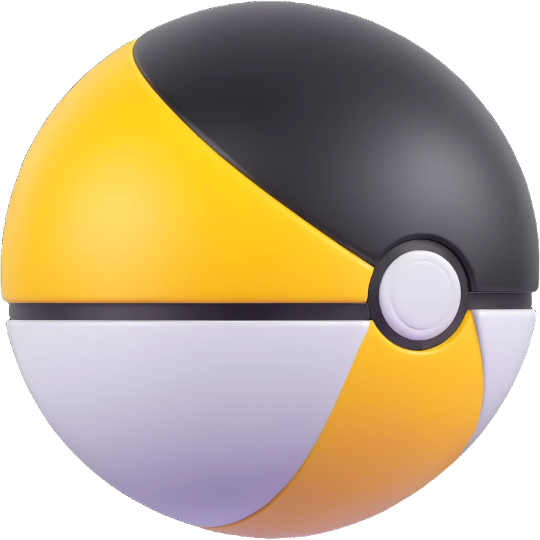 Ultra Ball from Pokemon, black and yellow top half, white bottom half emoji