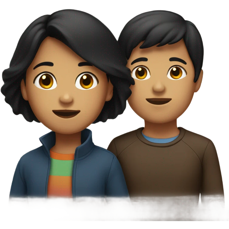 Black haired woman with brunette son emoji