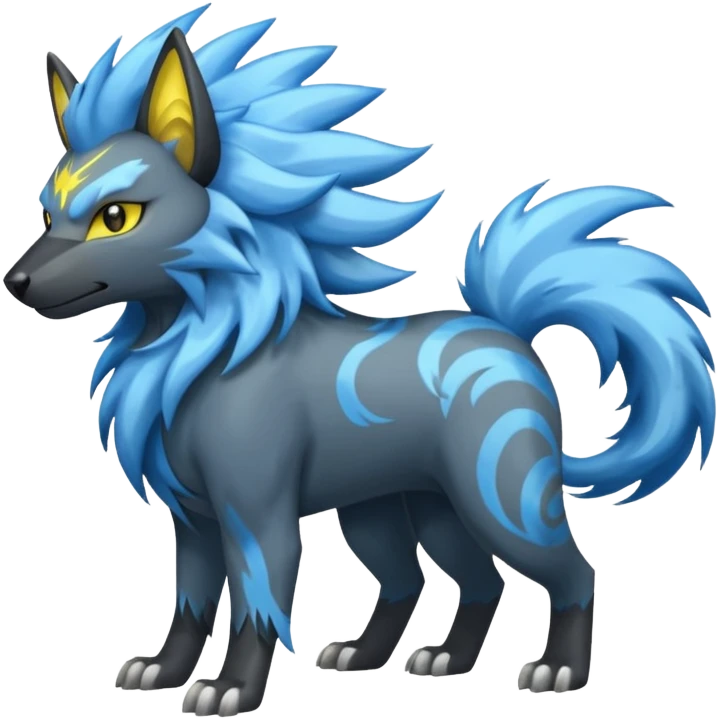 Storm-Grey Cloud-Swirled Heavy-Maned Thunder-Marked Electric Luxray-Manectric hybrid creature (full body) emoji