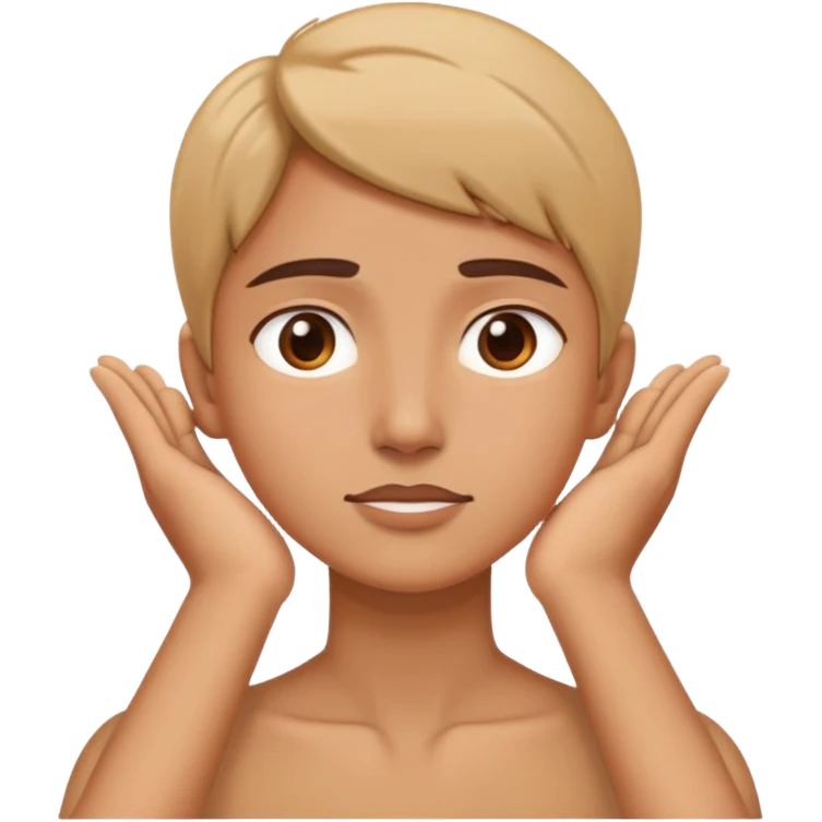 straight face hands on neck emoji