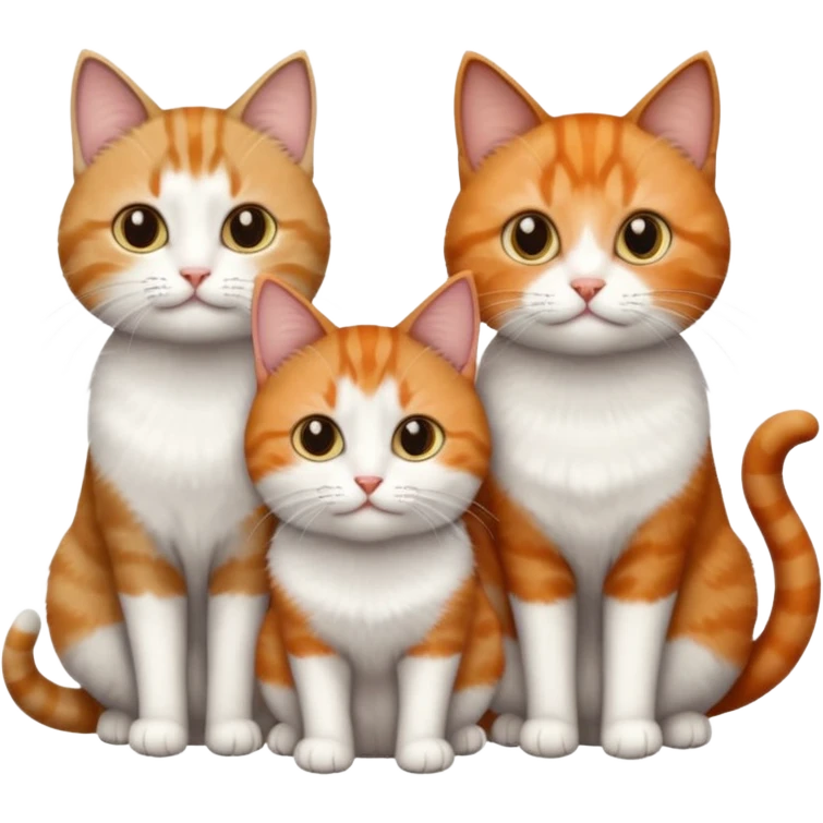 3 different coloured short haired cats including; a dark brown tabby and white cat, and a dark grey and white and a ginger and white emoji