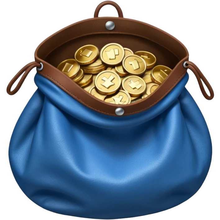 blue coins inside an opened brown money bag  emoji