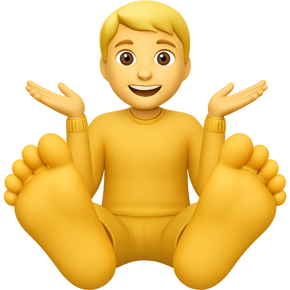 Make the emoji's feet much bigger, sitting with feet forward. Remove the background. The emoji style should be preserved as in the original image. emoji