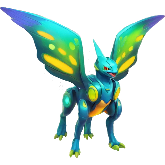Colorful Neon Colors Vibrant Colors Flying Futuristic Fakémon-Pokémon-Creature Full Body emoji