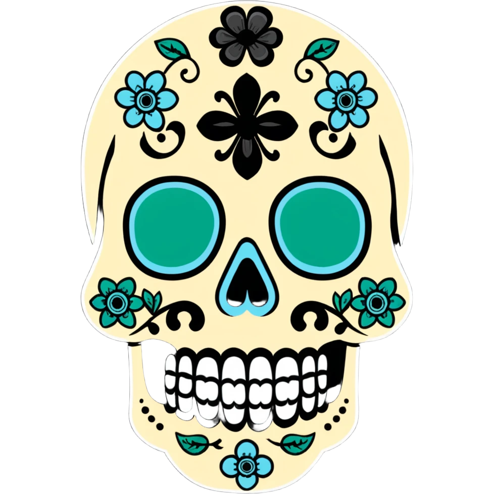 decorated sugar skull in Milwaukee Bucks team colors (dark green, cream, and light blue) emoji