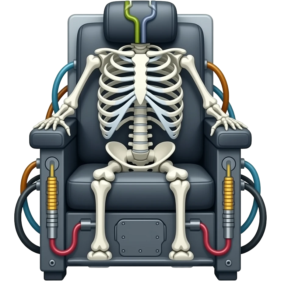 A high-tech electric chair frontal made of electric wires and cables with rubber scales that reveal its electric skeleton emoji