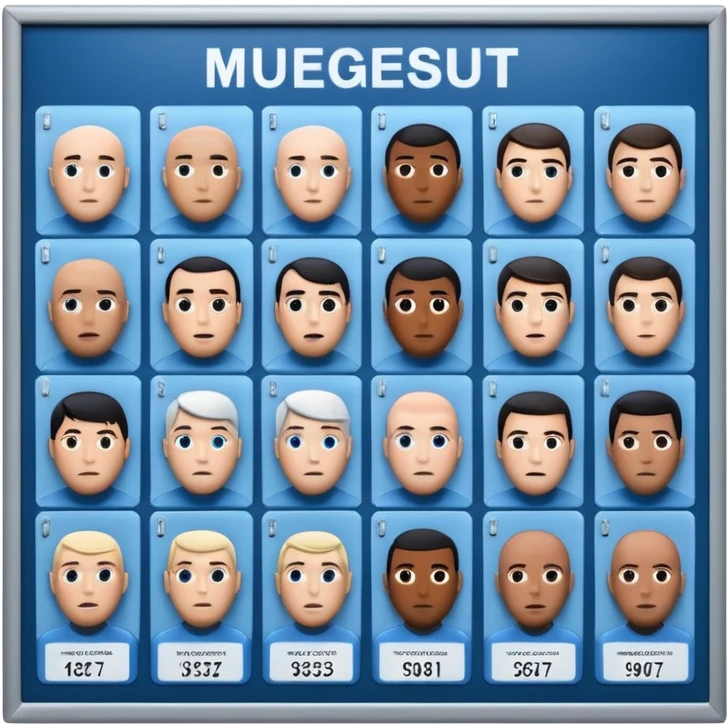 3D render of Mugshot Board, forensic investigation aesthetic, sterile clinical lighting, cool blue undertones, sharp high-contrast details, professional clean look. emoji