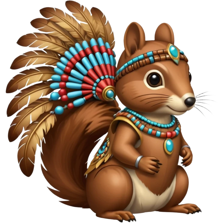 Full Robotic squirrel wearing native American regalia with feathers and beads emoji
