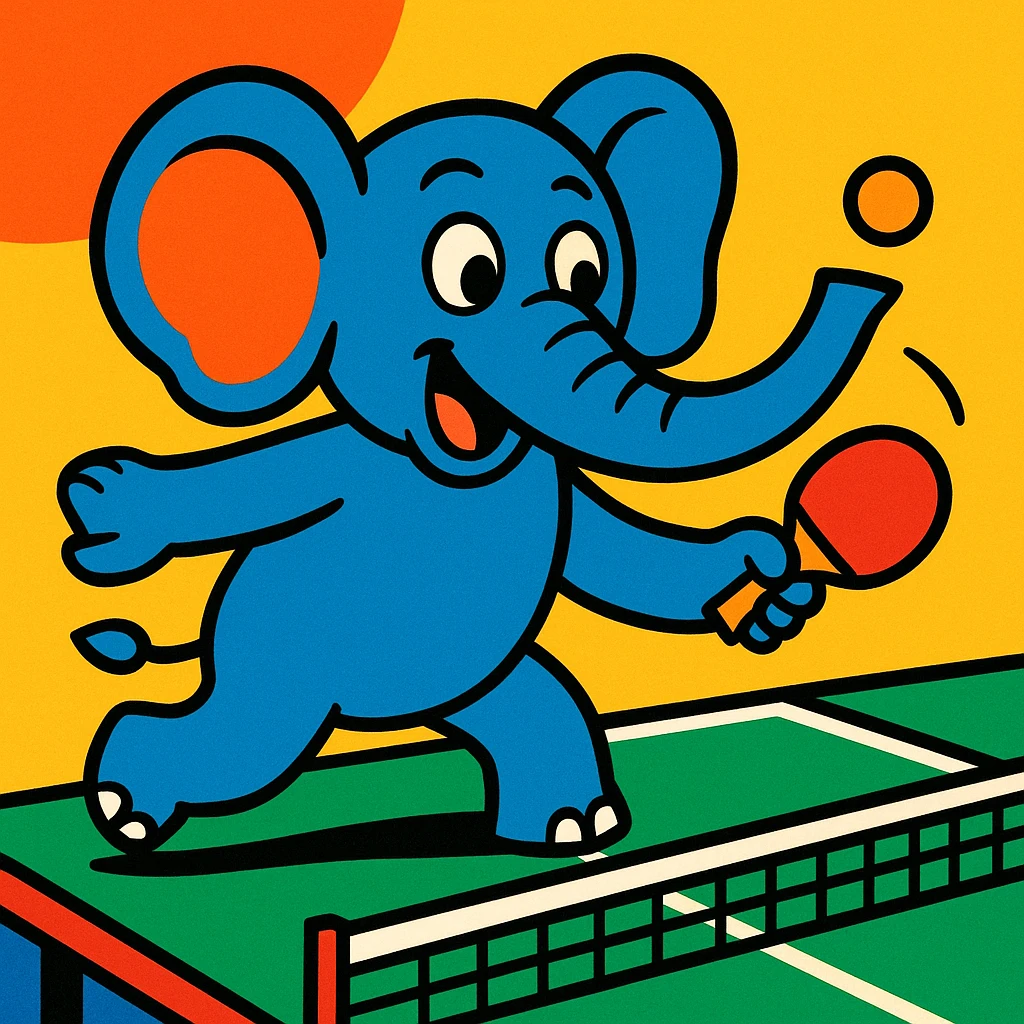 an elephant playing ping pong, vibrant and playful emoji