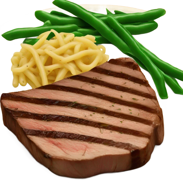 Steak with green beans pasta and mushrooms emoji